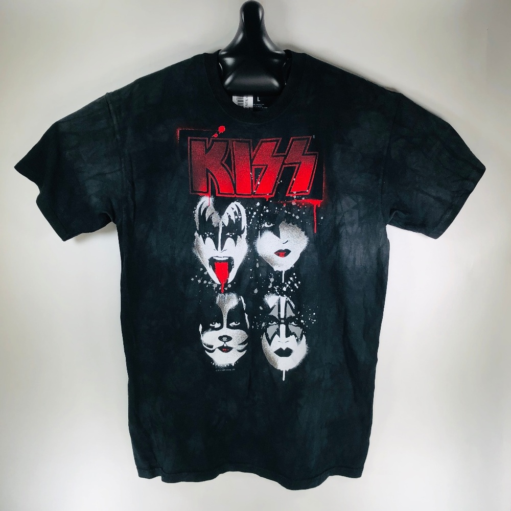 KISS Liquid Blue 2013 Tie Dye Gray Black T-Shirt L